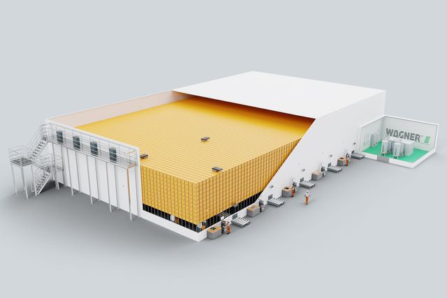 3D Darstellung: Brandschutz in automatisiertem Behälterblocklager